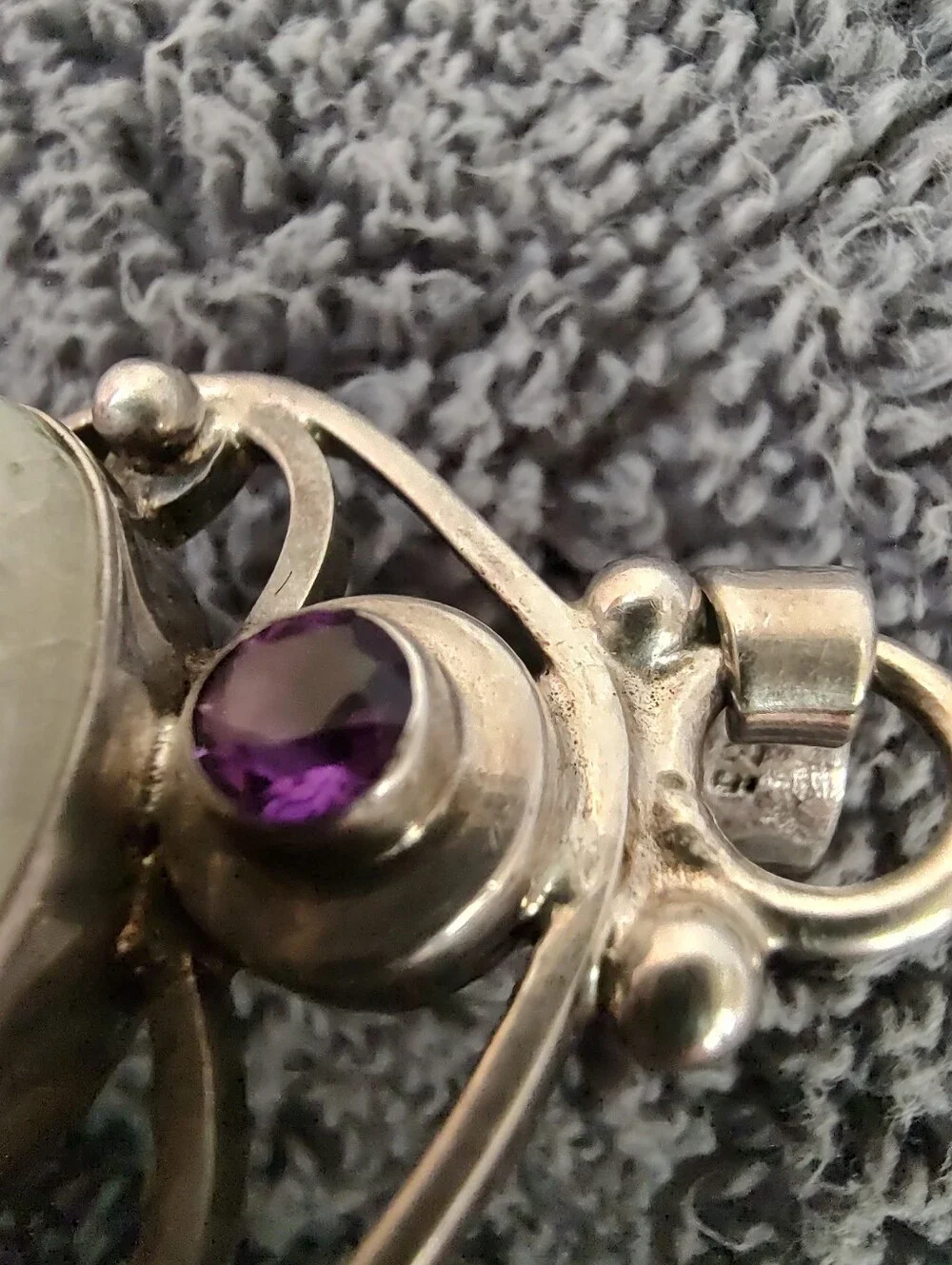 Vintage 925 Sterling Silver Moonstone Amethyst Artisan Statement Pendant